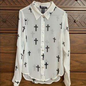 Cross Button Down Blouse